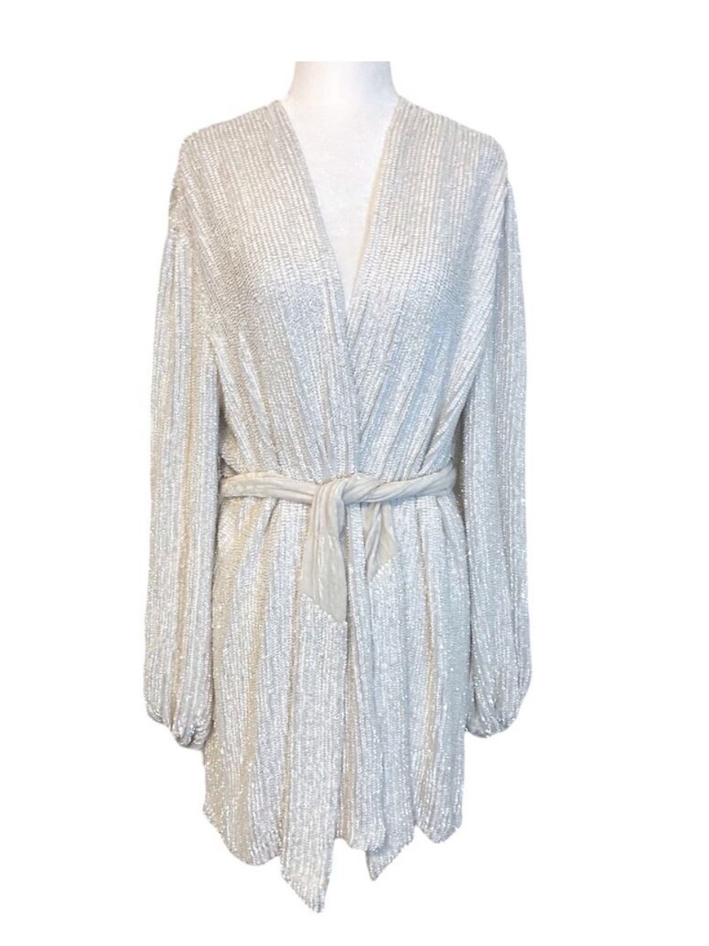 Retrofete Gabrielle White Sequin Wrap Dress